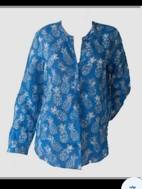 Women’s Blue Pineapple-Print Button Down Shirt